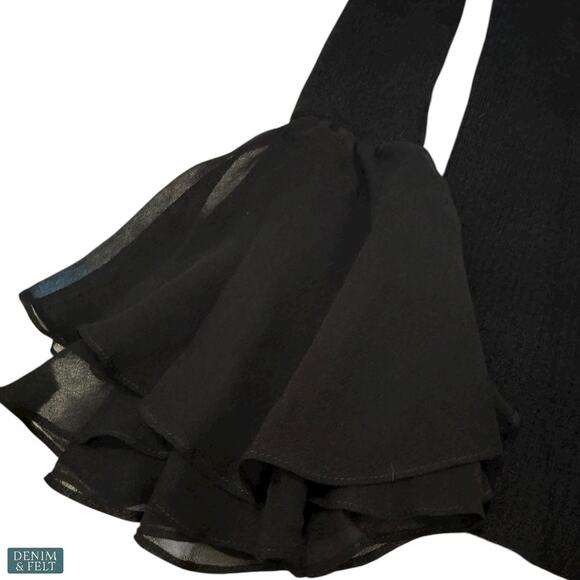 Neiman Marcus Cashmere Collection Bell Sleeve Black Silk Trim Sweater Large - Picture 6 of 11